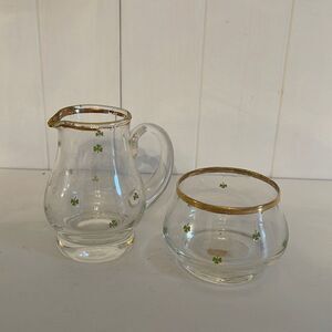 Glass Shamrocks Sugar Bowl and Creamer Set